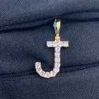 14K Gold Single Stone Initial J Diamond Pendant, Small - close-up product photo