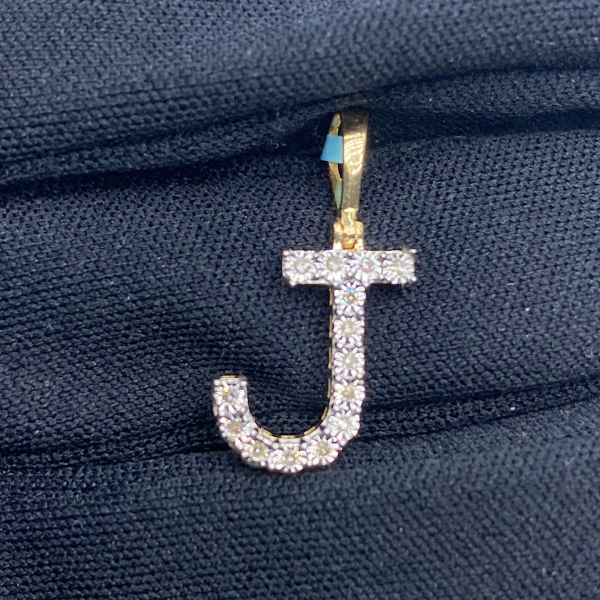 14K Gold Single Stone Initial J Diamond Pendant, Small - close-up product photo