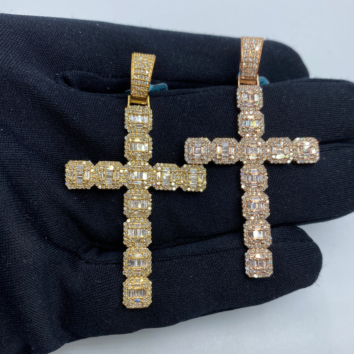 14K Gold Square Cross Diamond Baguette Pendant - additional product view 2