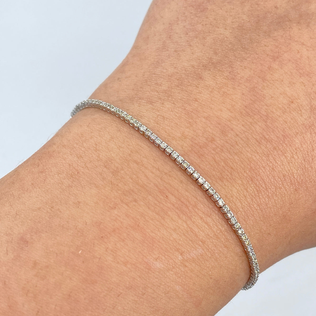 14K Gold 1.5mm Diamond Tennis Bracelet 6.5–7 in in white gold, 6.5" - close-up product photo