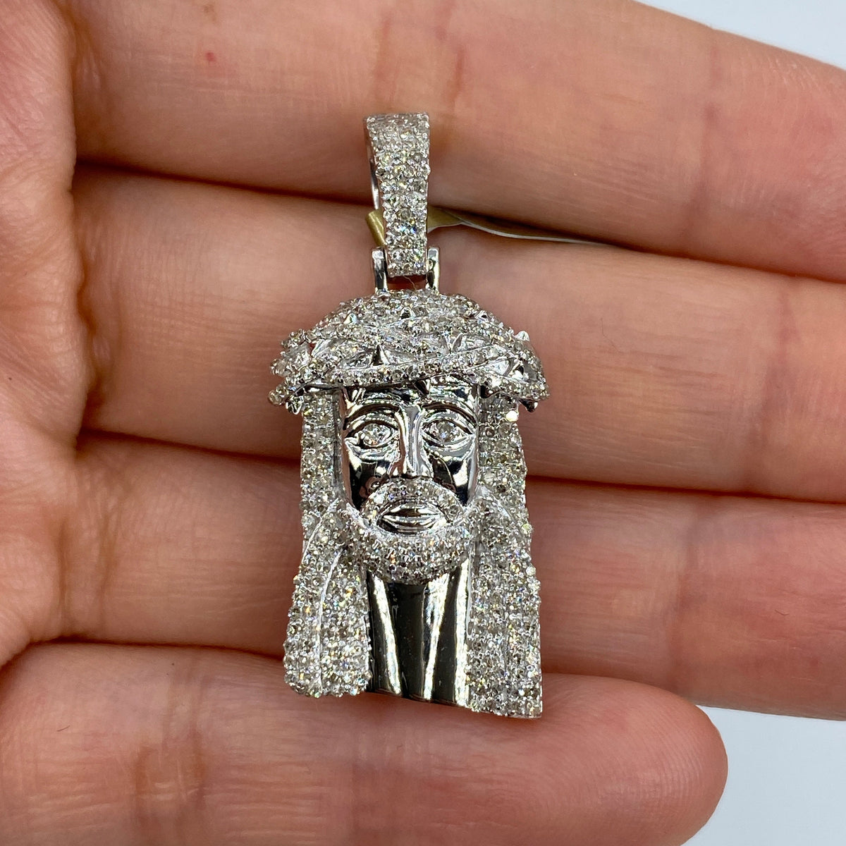 10K Gold/14K Jesus Head Diamond Pendant in white gold, 10K - close-up product photo
