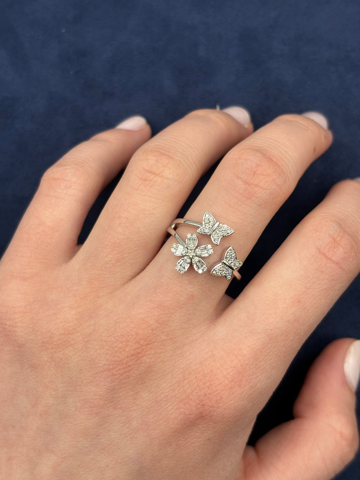 14K Gold Flower Butterfly Diamond Ring - additional product view 5