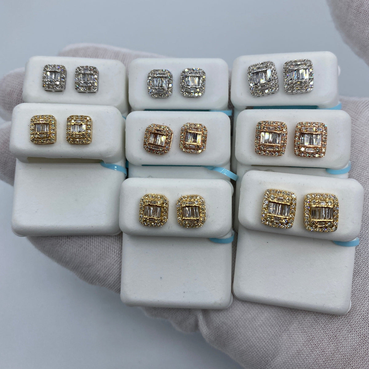 14K Gold Jumbo Rectangle Halo Diamond Baguette Earrings - additional product view 2