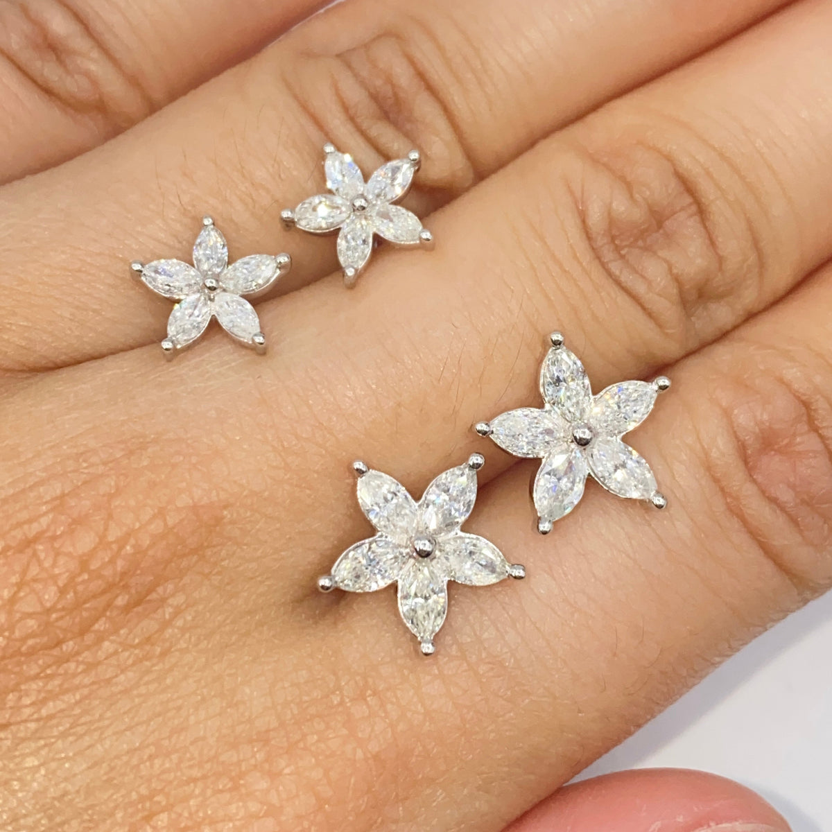 14K Gold Summer Flower Diamond Earrings - additional product view 2