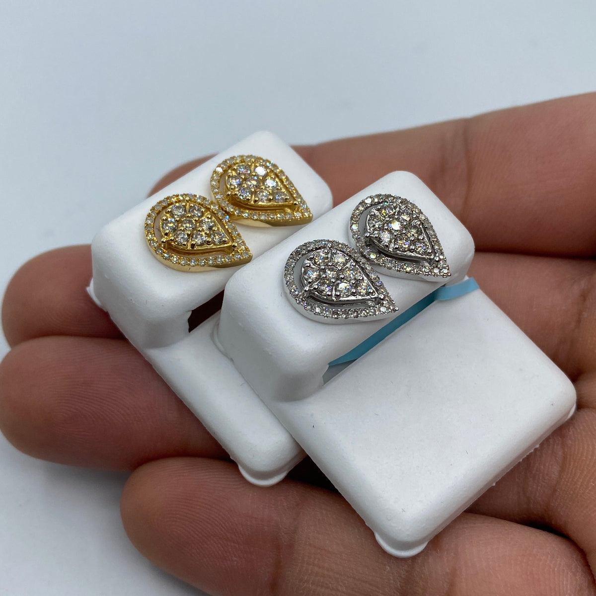 14K Gold Pear Shaped Halo Diamond Earrings - additional product view 4