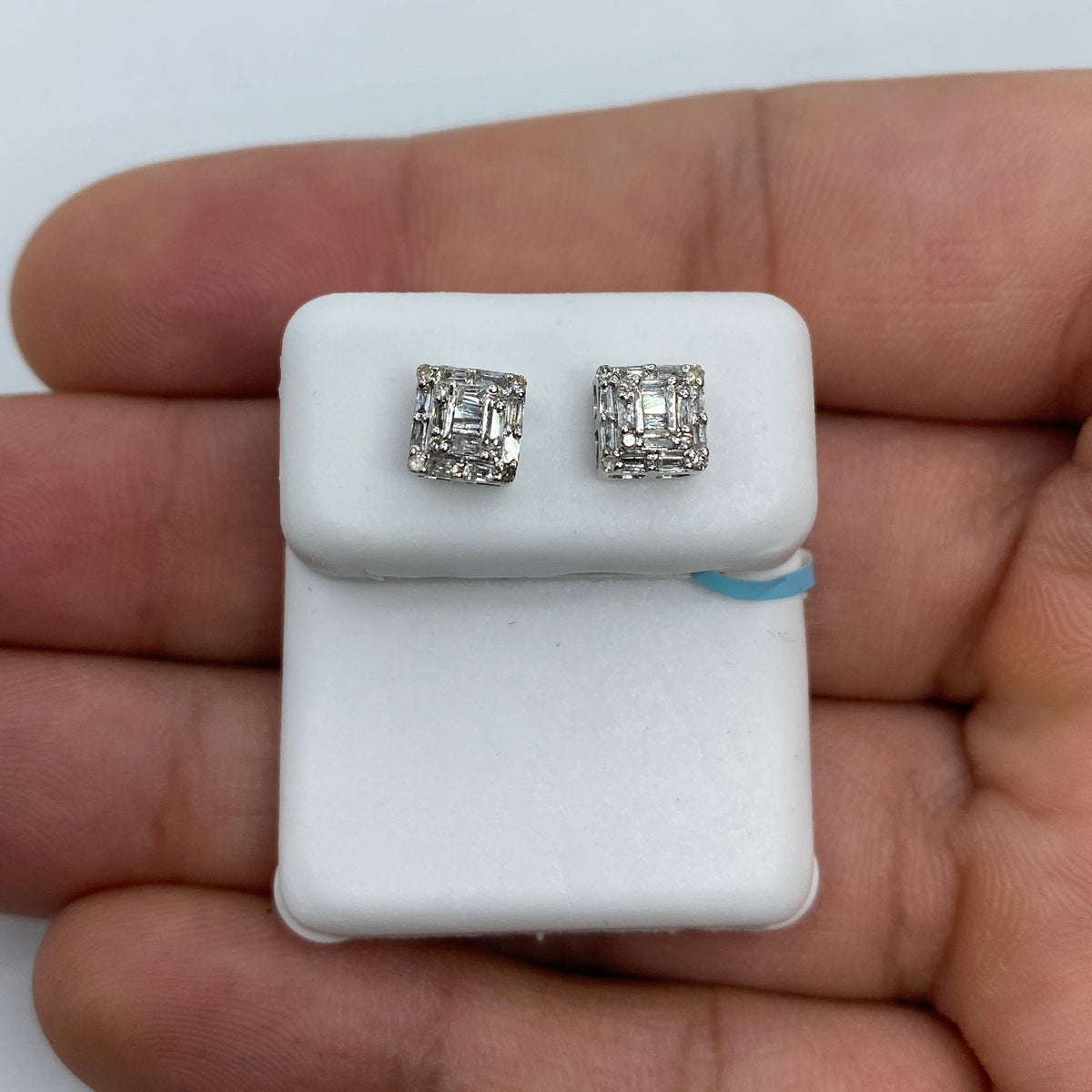 14K Gold Square Box Diamond Baguette Earrings 0.35 Ct in white gold - close-up product photo