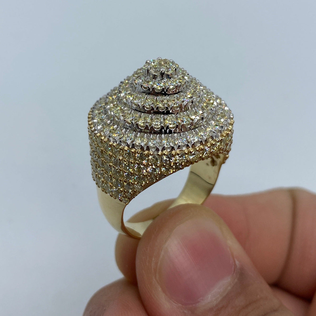 10K Gold Jumbo Circle Cake Diamond Ring in white gold - close-up product photo