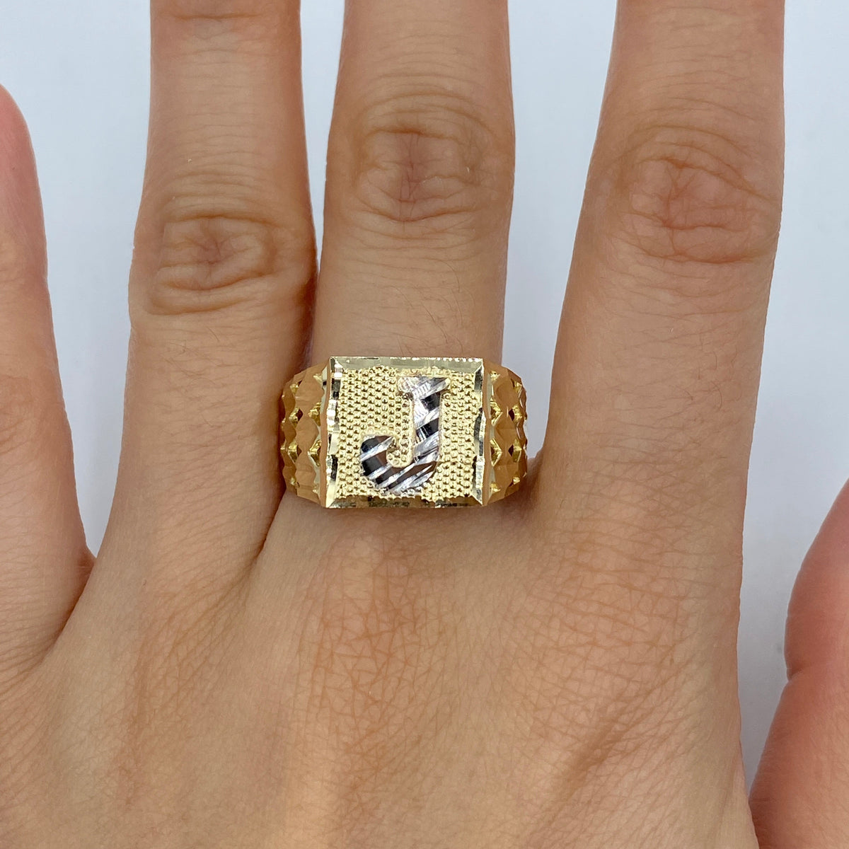 10K Gold Initial Letter Square Block Ring - additional product view 19