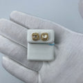 14K Gold Large Rectangle Halo Diamond Baguette Earrings in yellow gold - close-up product photo