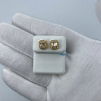 14K Gold Large Rectangle Halo Diamond Baguette Earrings in yellow gold - close-up product photo