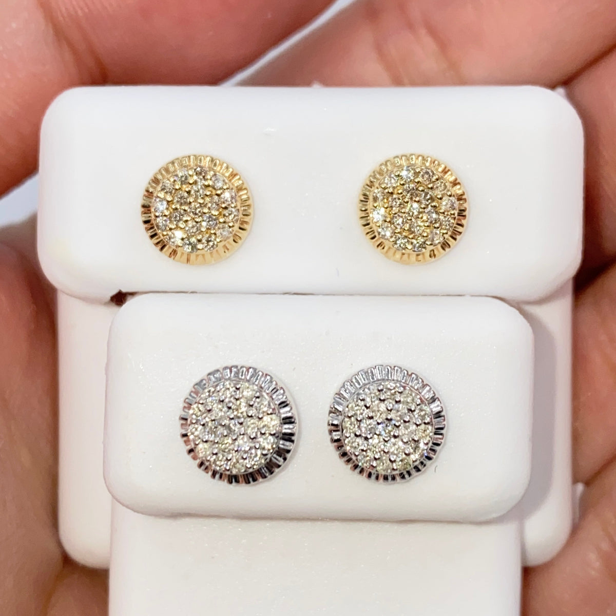 14K Gold 8mm Circle Diamond Earrings - additional product view 2