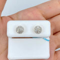 14K Gold 3D Circle Halo Diamond Baguette Earrings in yellow gold - close-up product photo