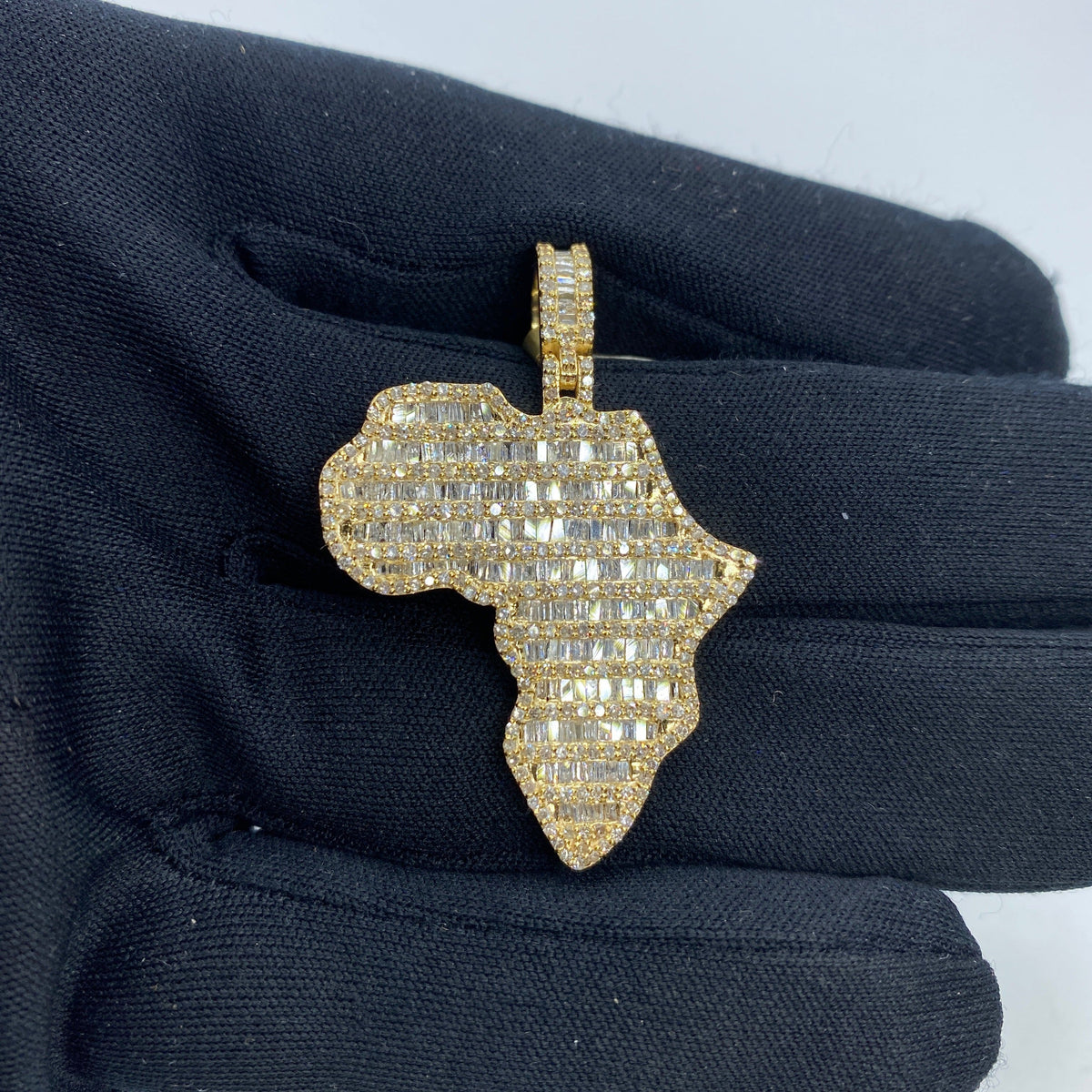 10K Gold Africa Diamond Baguette Pendant in yellow gold - close-up product photo