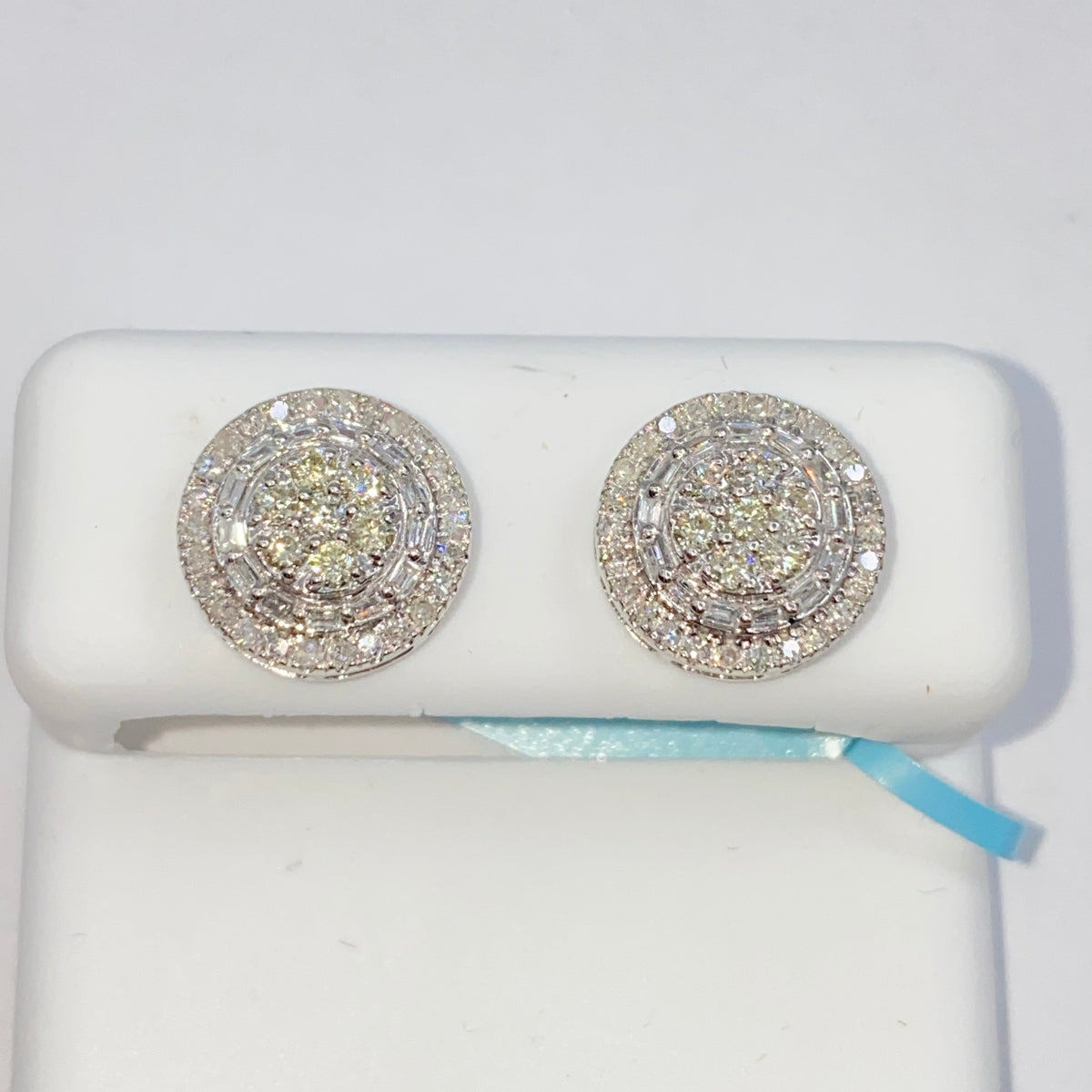 14K Gold Jumbo Circle Flower Halo Diamond Baguette Earrings - additional product view 5