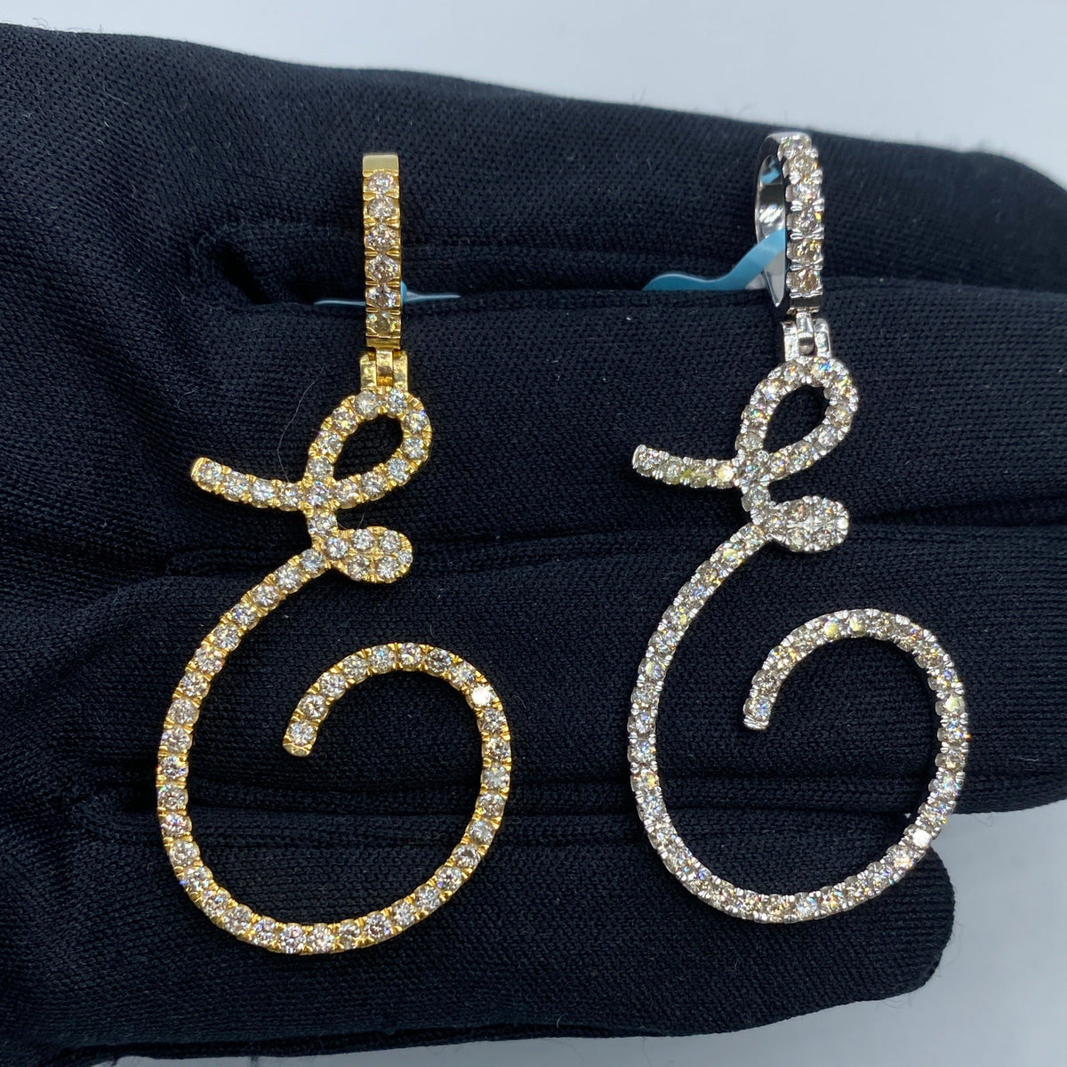 14K Gold Initial E Large Script Diamond Pendant - additional product view 2