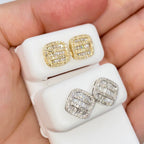 14K Gold 8.7mm Rounded Square Baguette Diamond Earrings - additional product view 5