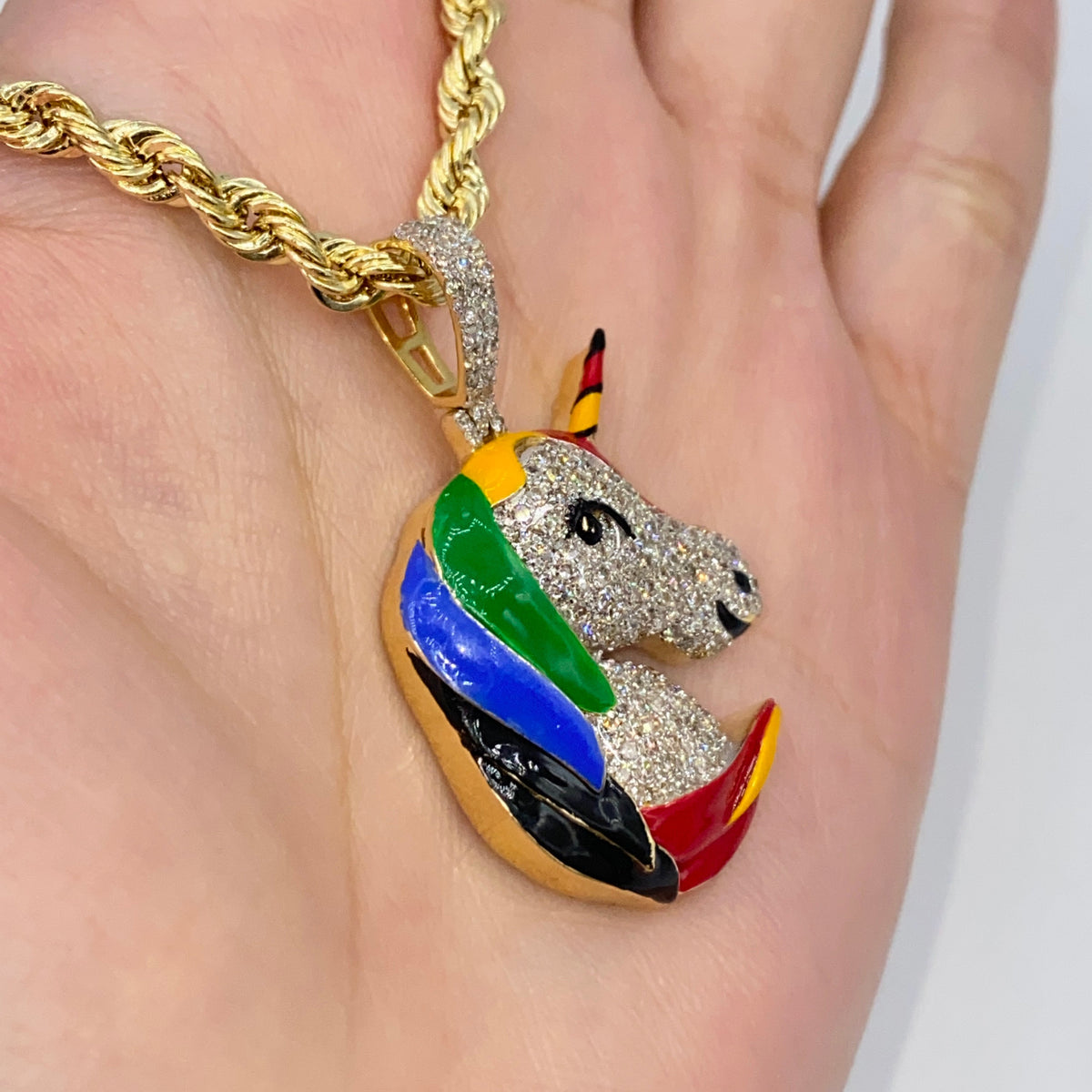 14K Gold Pride Rainbow Unicorn Diamond Pendant - additional product view 3