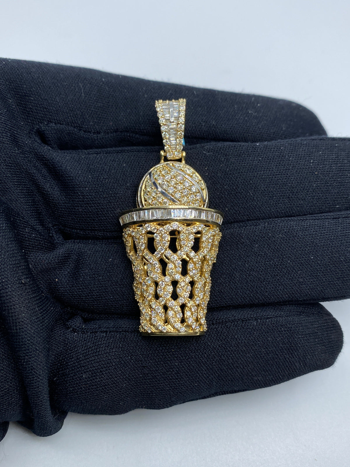 14K Gold Basketball Swish Baguette Diamond Pendant - additional product view 2