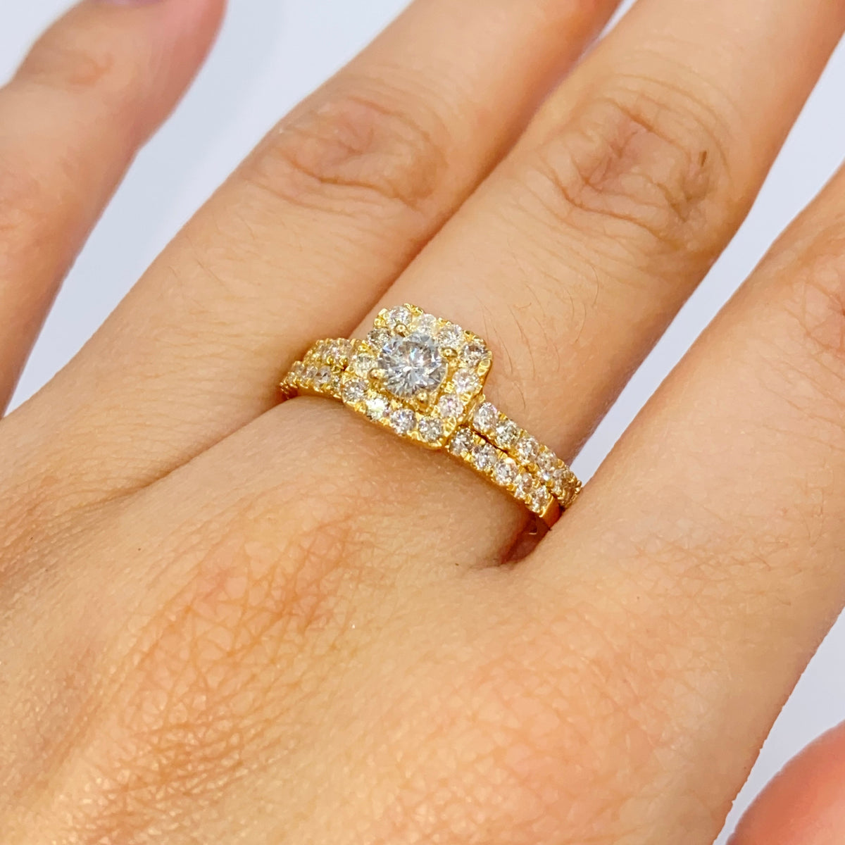 14K Gold Marilyn Square Halo Stack Diamond Engagement Ring in yellow gold - close-up product photo