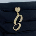14K Gold Initial S Script Heart Diamond Pendant in yellow gold - close-up product photo