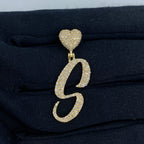 14K Gold Initial S Script Heart Diamond Pendant in yellow gold - close-up product photo