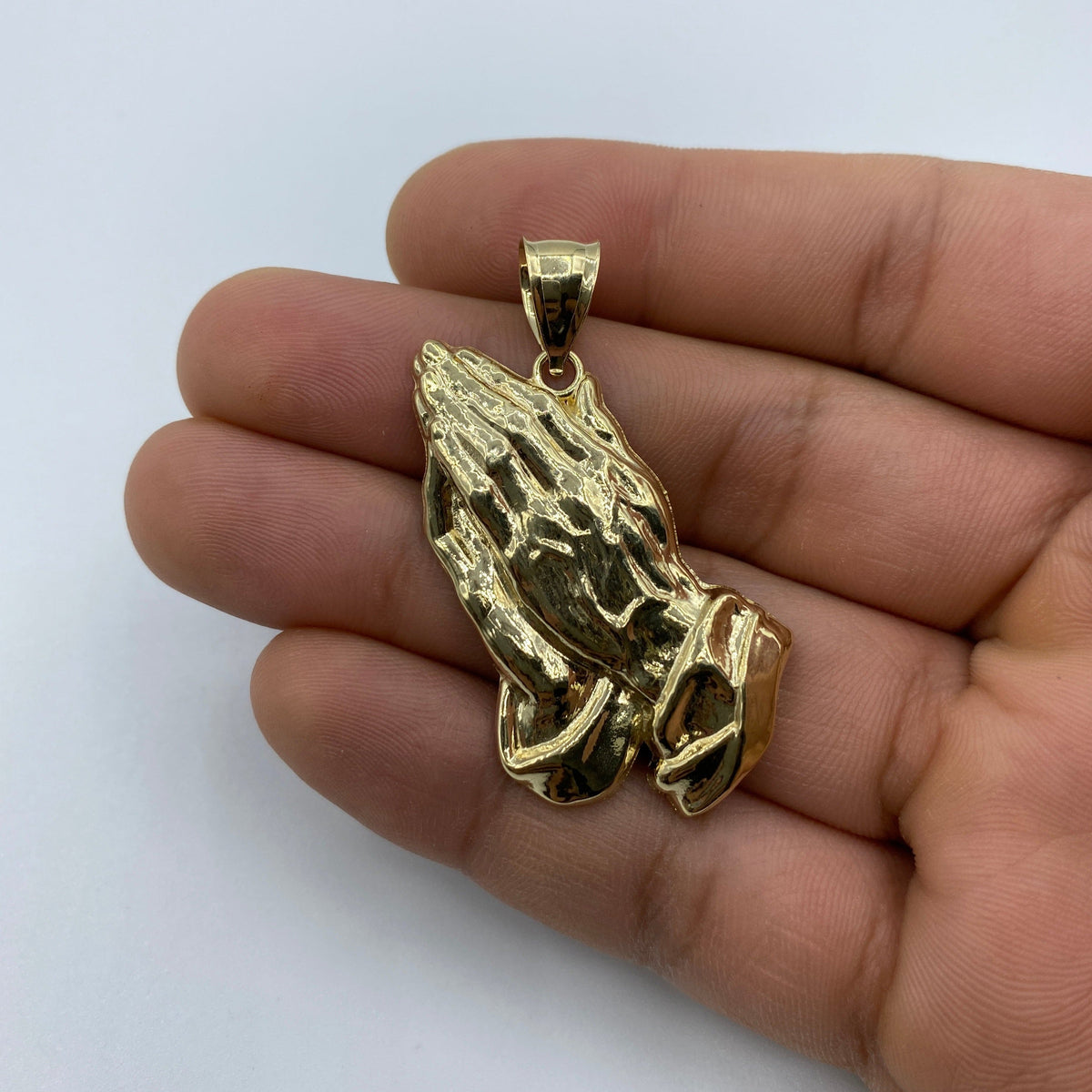 14K Gold Praying Hands Pendant 1.8 in - additional product view 4