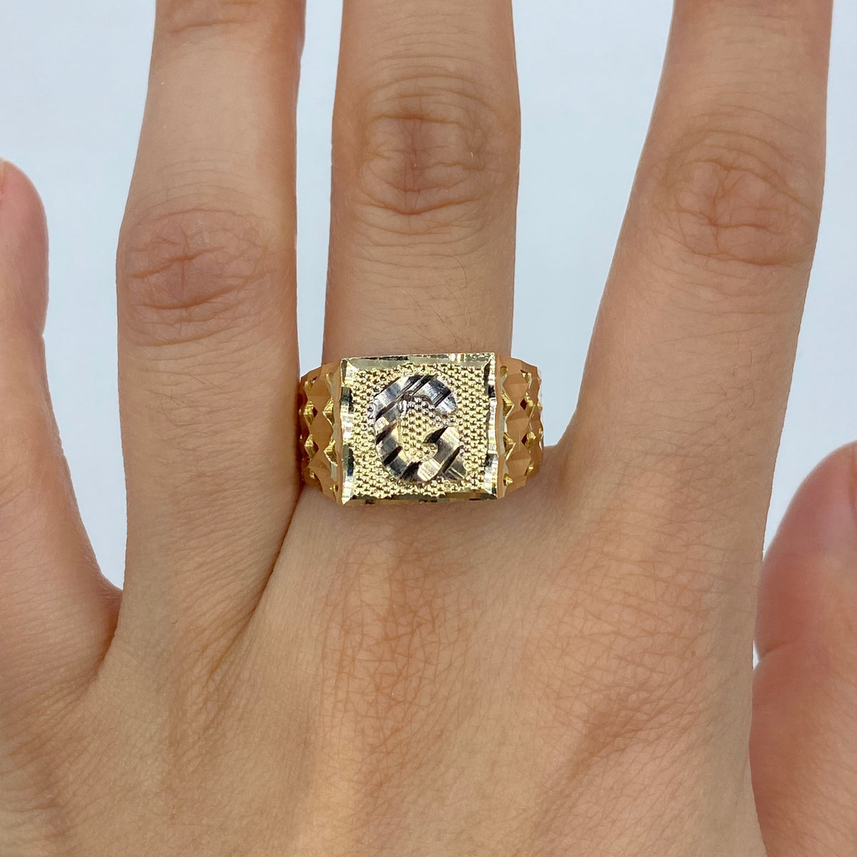 10K Gold Initial Letter Square Block Ring - additional product view 13