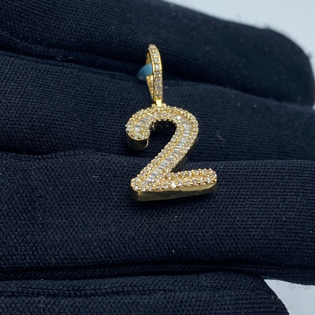 14K Gold Number 2 Diamond Baguette Pendant - additional product view 4