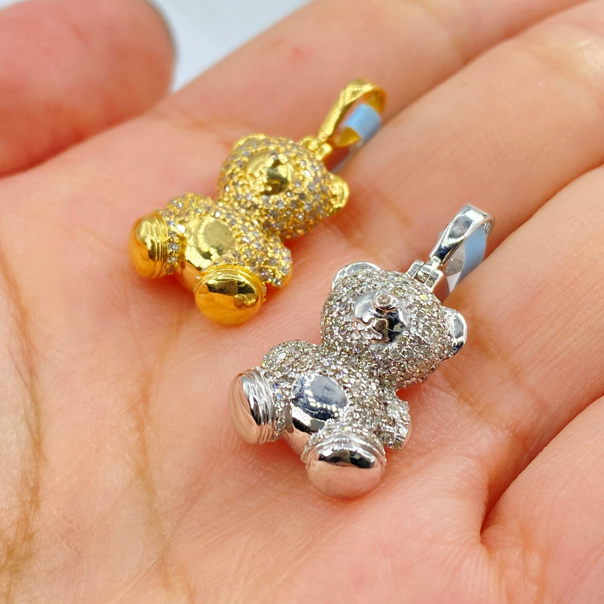 14K Gold Teddy Bear Diamond Pendant in yellow gold, Small - close-up product photo