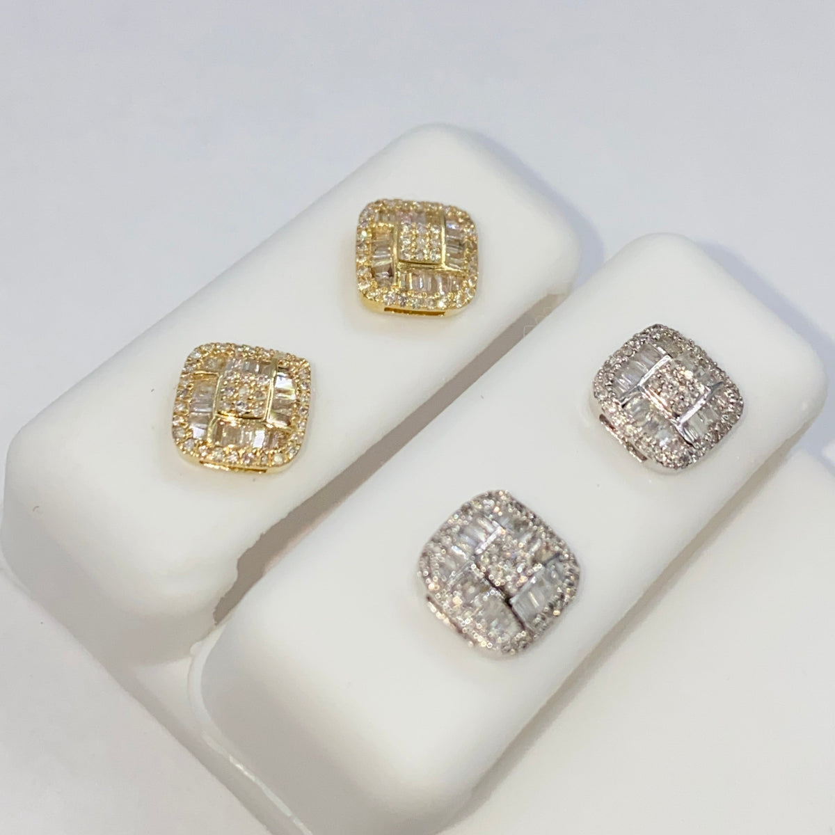 14K Gold 8mm Rounded Square Diamond Baguette Earrings - additional product view 7