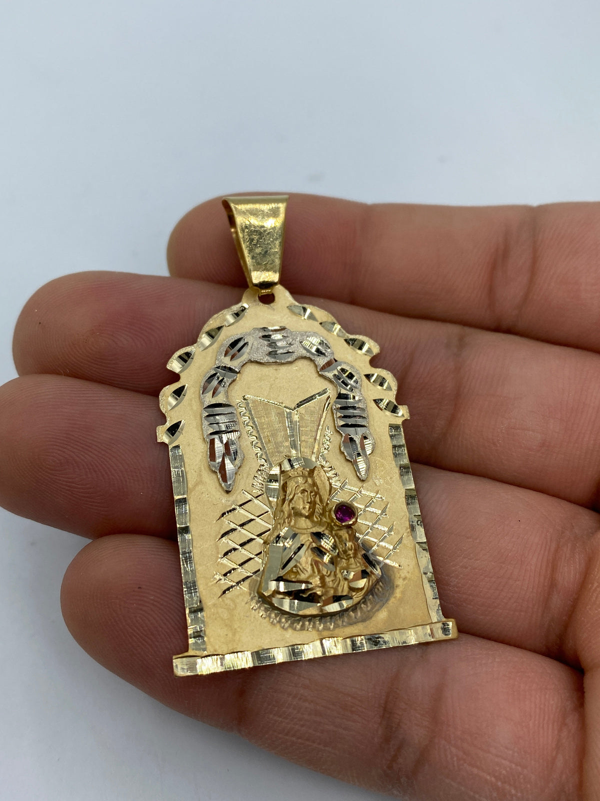 14K Gold Saint Barbara Medallion Pendant 2.0 in - additional product view 3