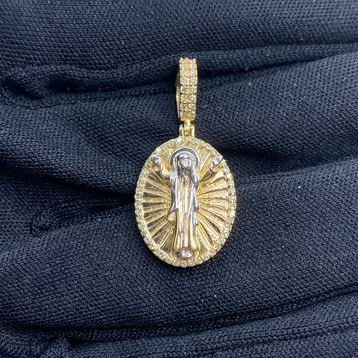 10K Gold Jesus Save Us Medal Diamond Pendant - additional product view 2