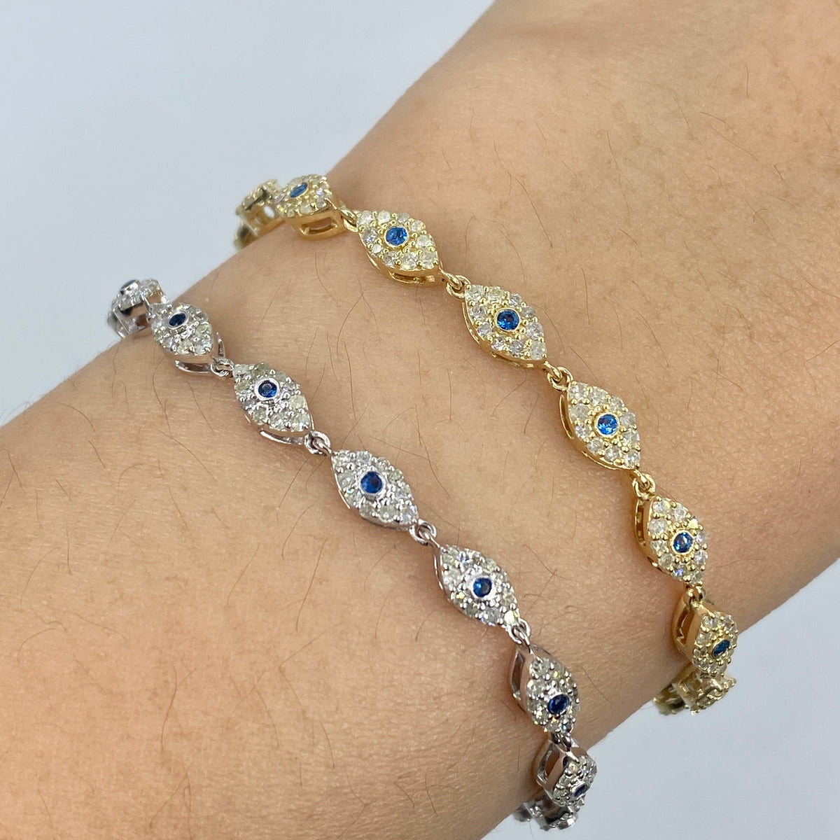14K Gold Evil Eye Link Diamond Bracelet 7 in - additional product view 2