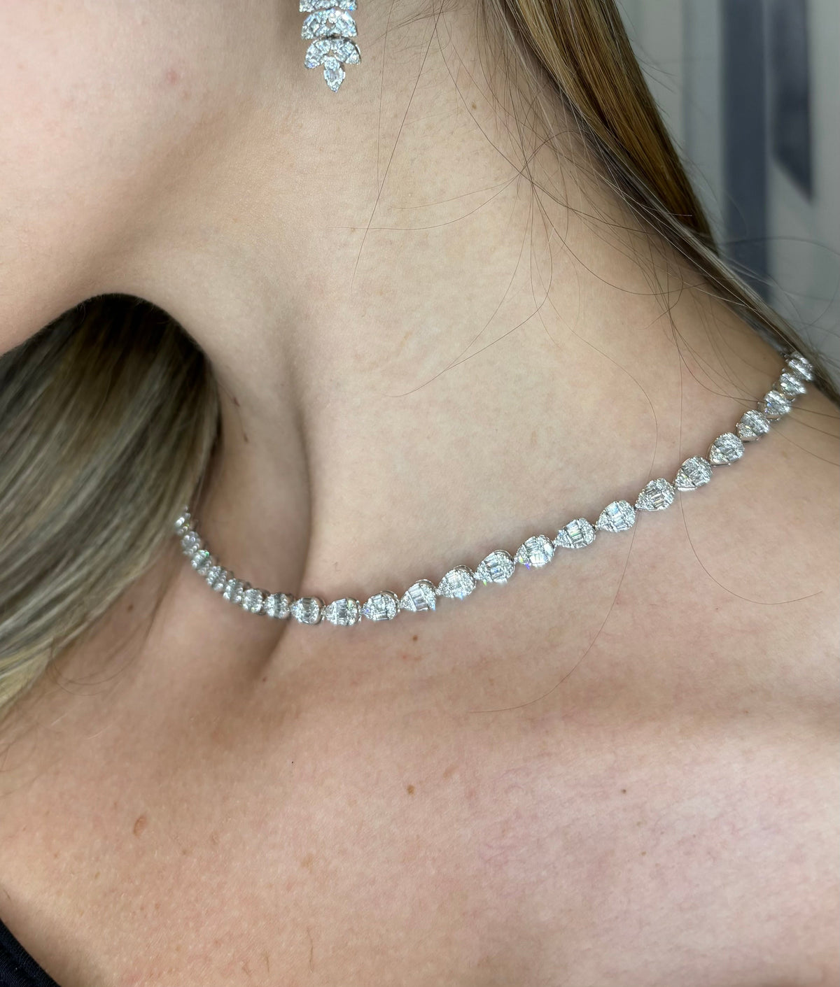 14K Gold Bridal Pear Baguette Tennis Diamond Chain - additional product view 3