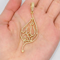 14K Gold Allah Leaf Diamond Pendant in yellow gold - close-up product photo