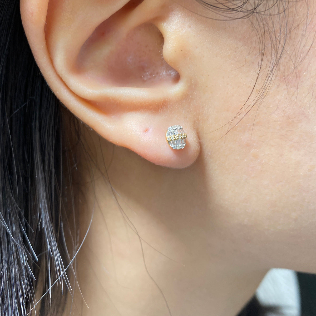 14K Gold Circle Diamond Baguette Earrings - additional product view 3