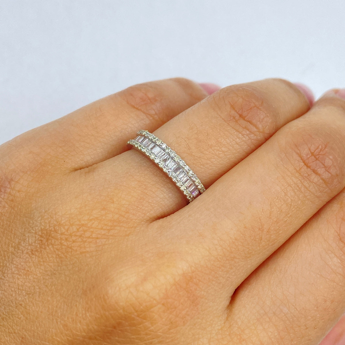 10K Gold Diamond Baguette Band in white gold, 4.3mm - close-up product photo