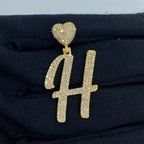 14K Gold Initial H Script Heart Diamond Pendant in yellow gold - close-up product photo