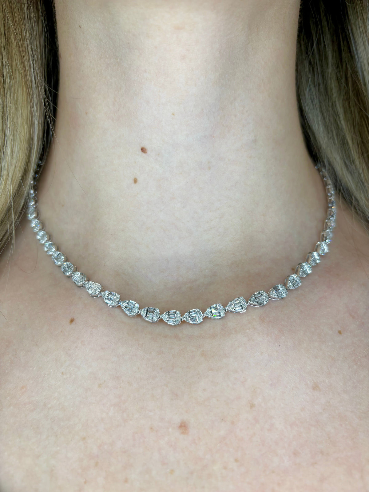 14K Gold Bridal Pear Baguette Tennis Diamond Chain - additional product view 2