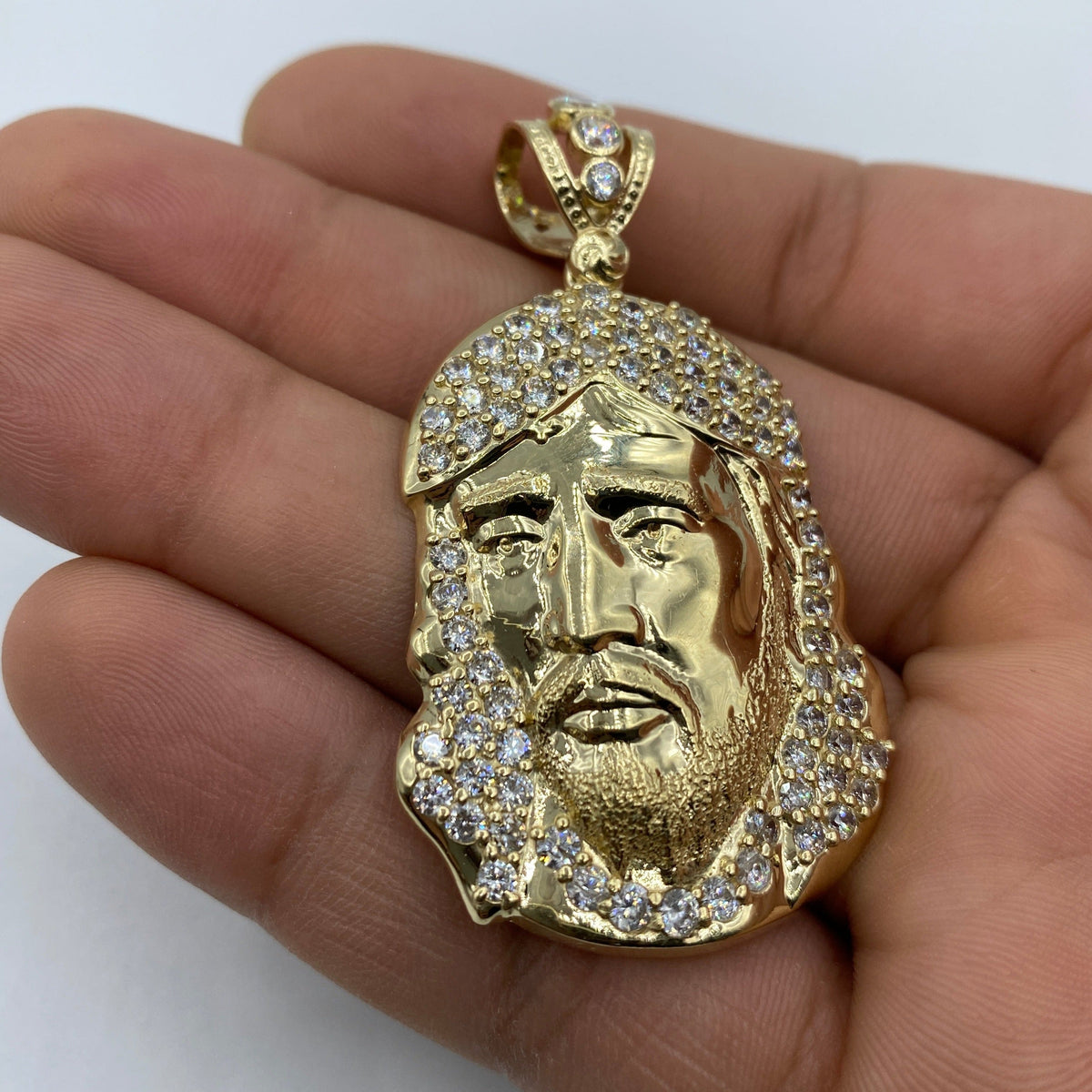 14K Gold Jesus Head Pendant 2.2 in - additional product view 3