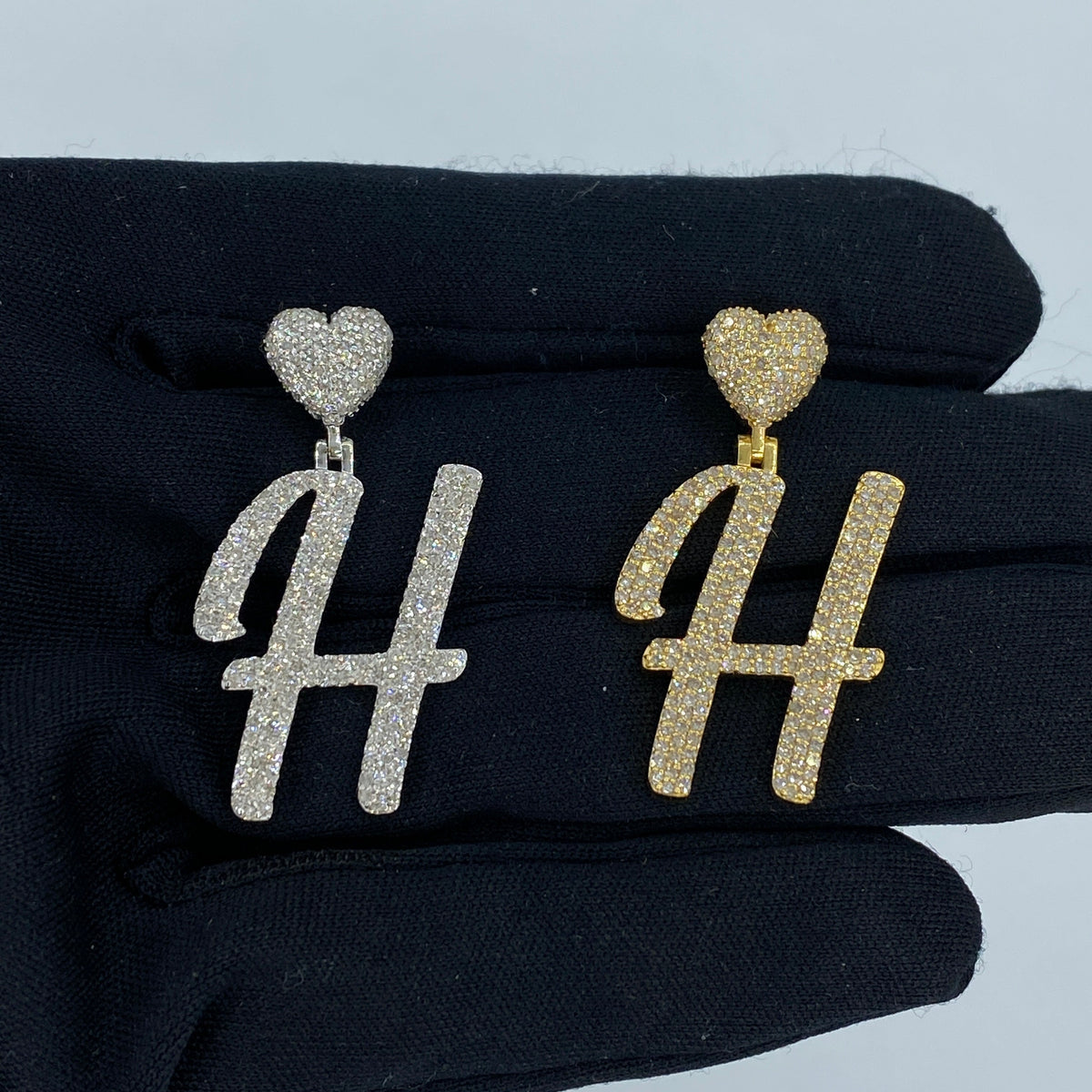 14K Gold Script Initial Letter Heart Diamond Pendants Full Collection in yellow gold - close-up product photo
