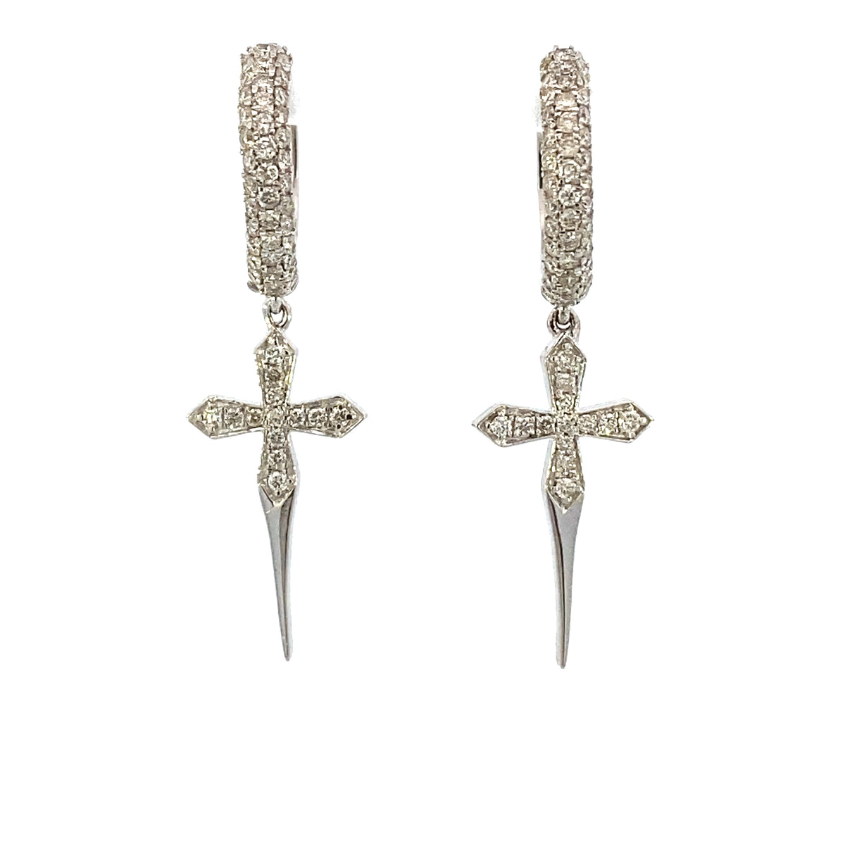 14K Gold Pave Cross Diamond Hoop Earrings - additional product view 6