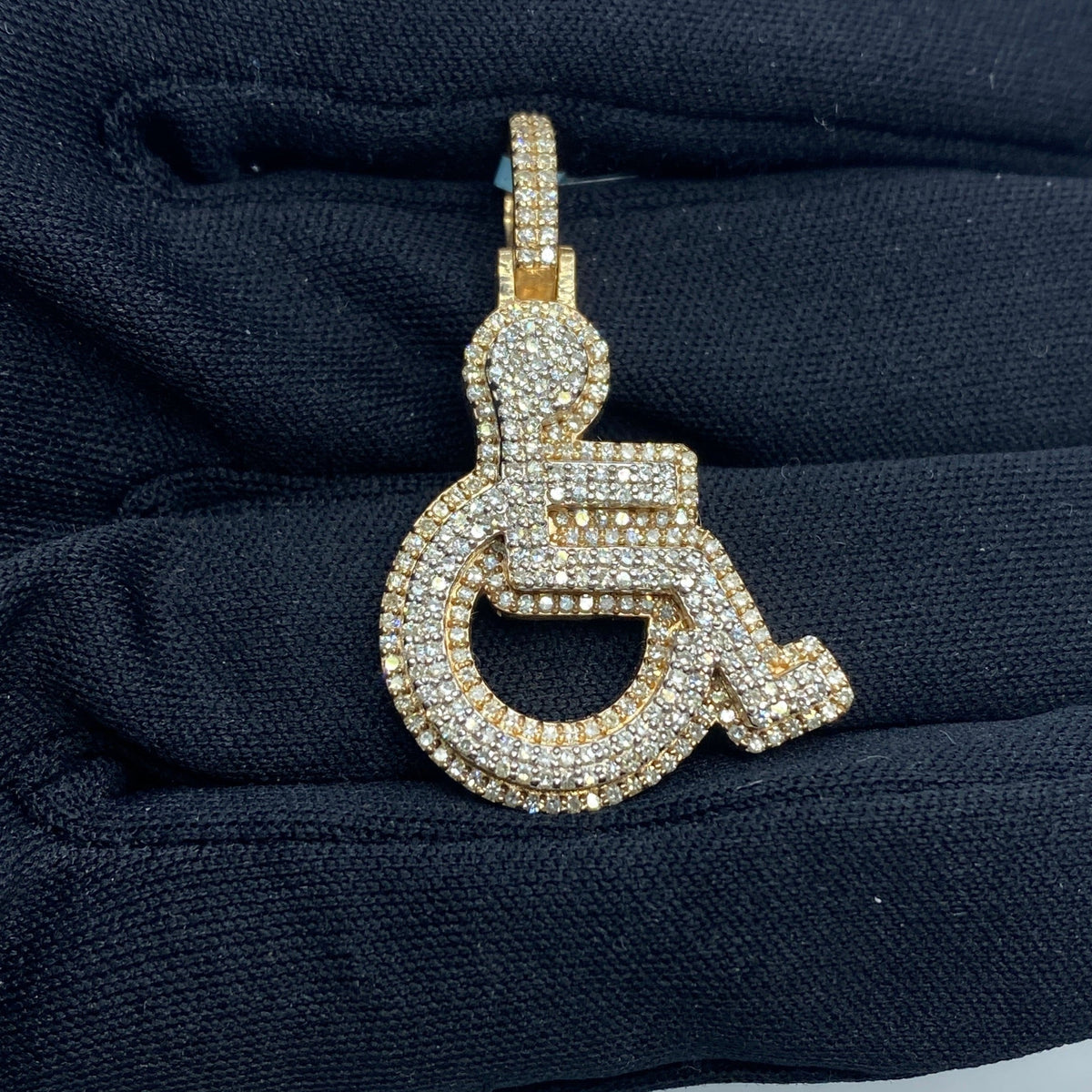 14K Gold Handicap Wheelchair Diamond Pendant, Large - close-up product photo