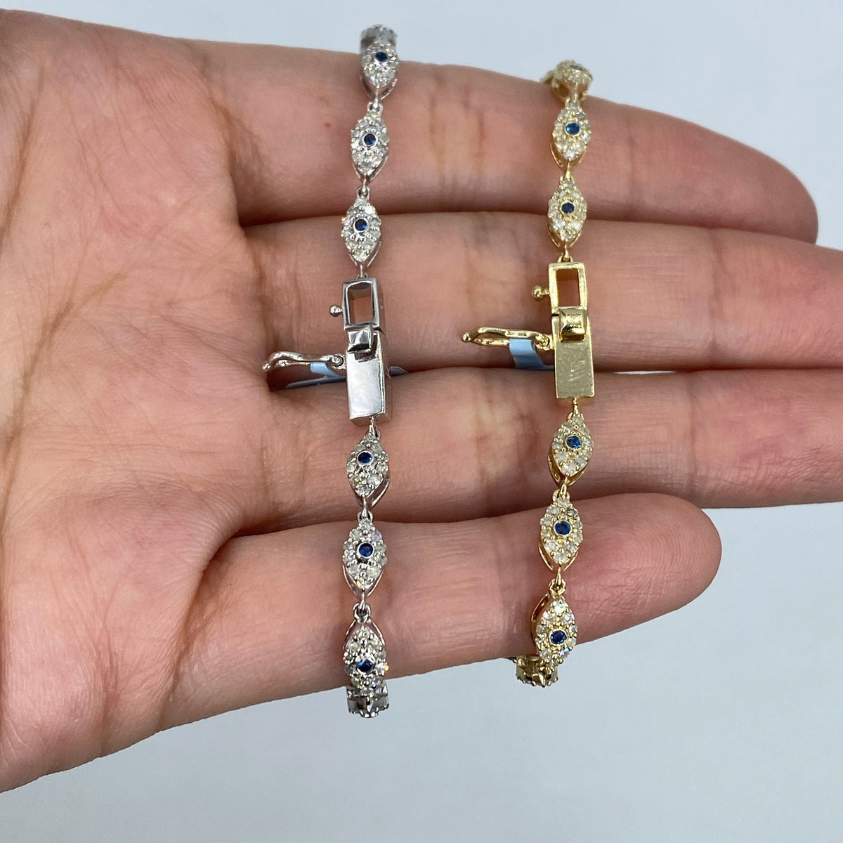 14K Gold Evil Eye Link Diamond Bracelet 7 in - additional product view 3
