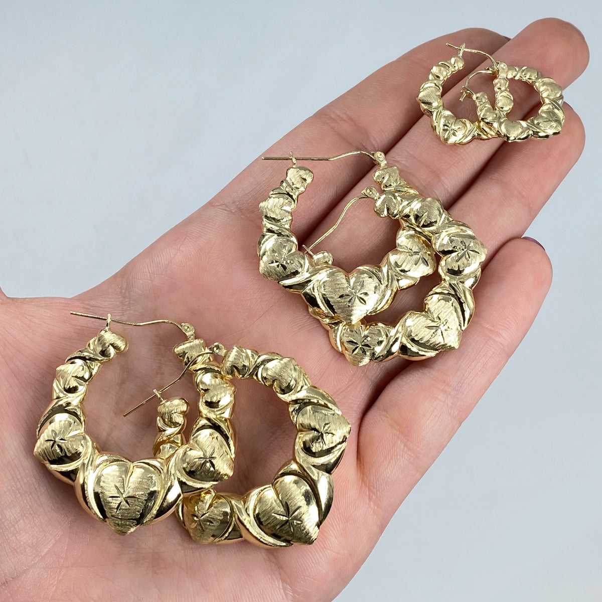 10K Gold Circle Puff Cannabis Hoop Earrings - additional product view 4