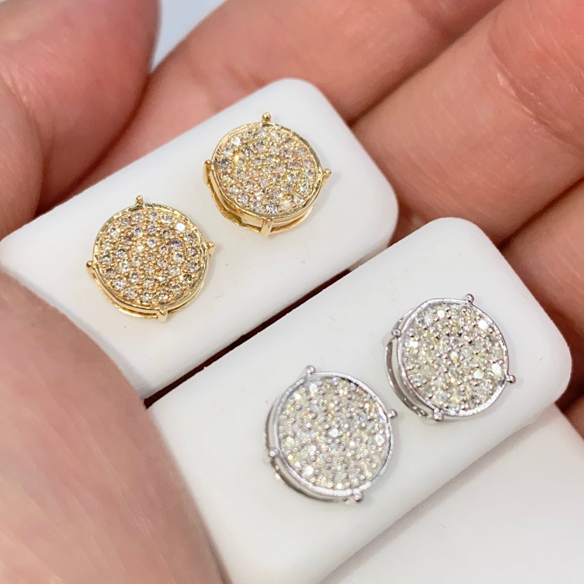 14K Gold 8mm Circle Diamond Earrings - additional product view 2