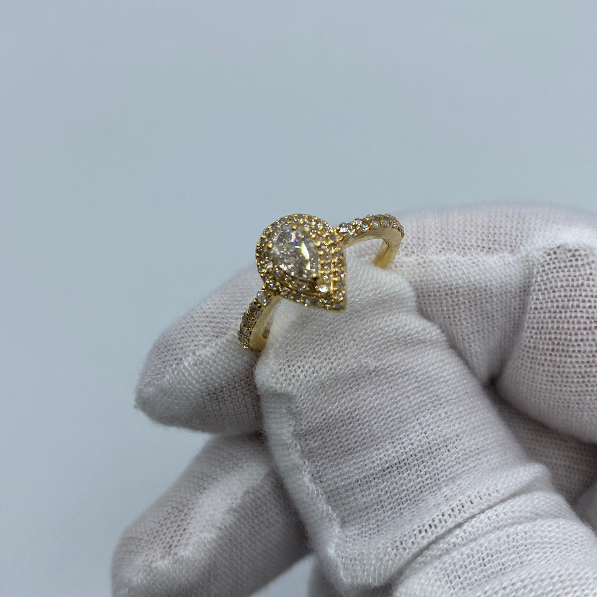 14K Gold Large Pear Stone Diamond Engagement Ring in yellow gold - close-up product photo