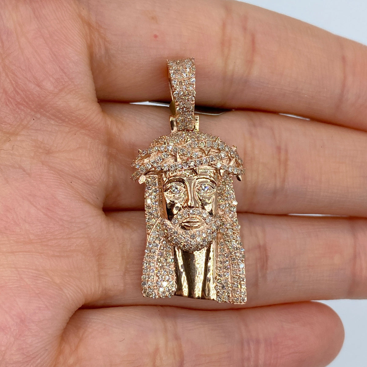 10K Gold/14K Jesus Head Diamond Pendant in rose gold, 10K - close-up product photo