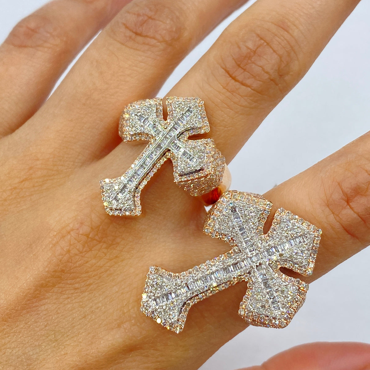 10K Gold Bold Cross Diamond Ring in rose gold, Medium - close-up product photo
