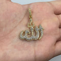 10K Gold 3D Allah Diamond Pendant in yellow gold - close-up product photo
